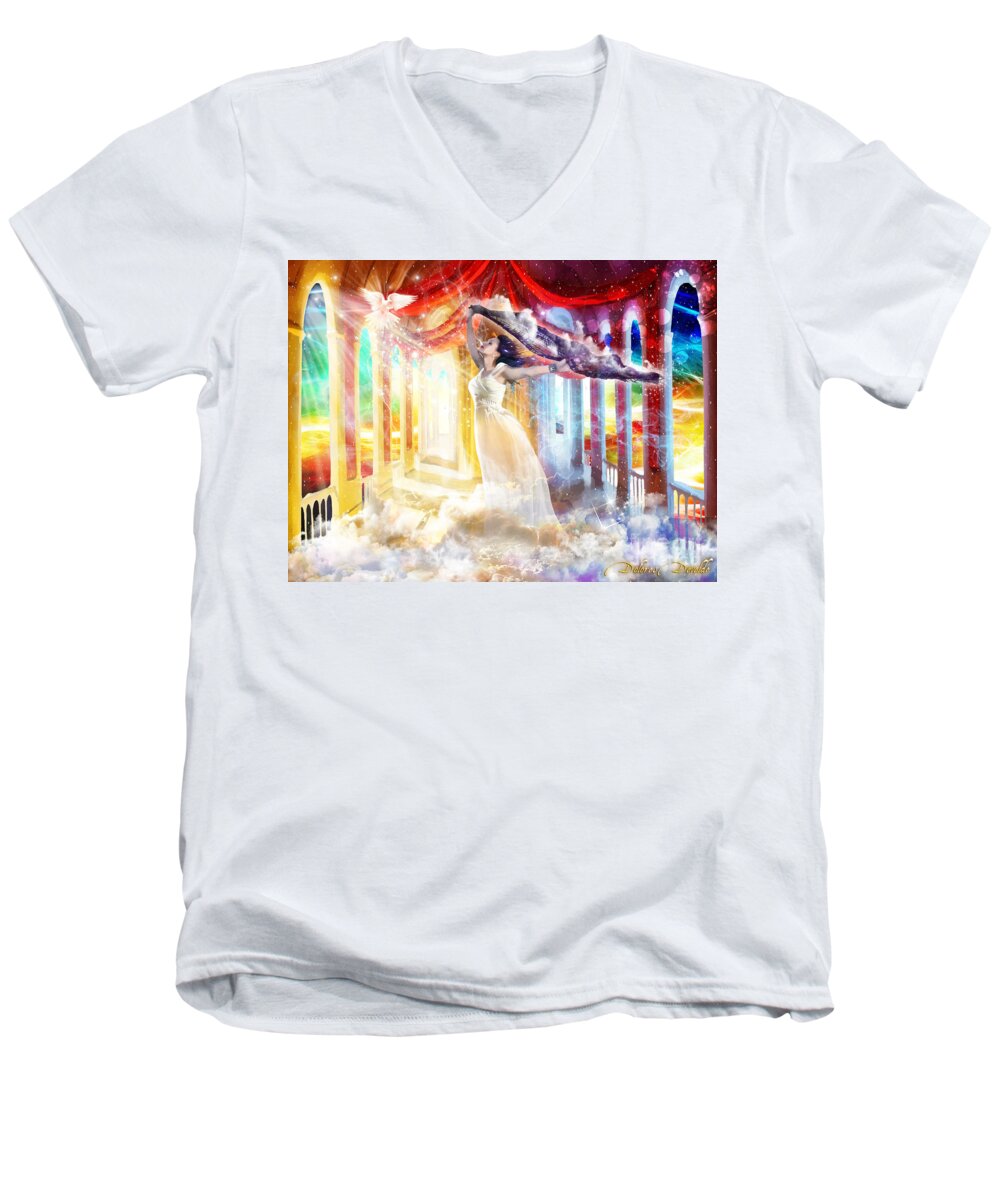 Worship Men's V-Neck T-Shirt featuring the mixed media True Worshiper by Dolores Develde