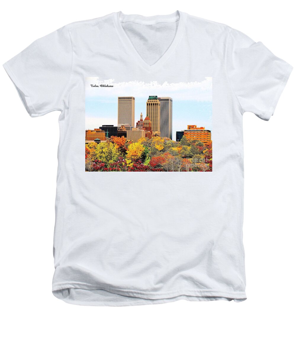 Tulsa Men's V-Neck T-Shirt featuring the photograph Tulsa Oklahoma in Autumn by Janette Boyd