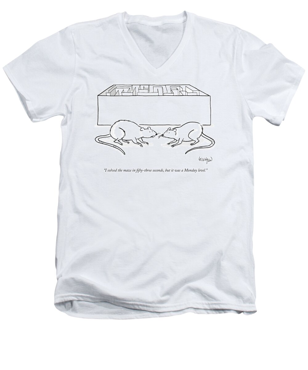 Rats Men's V-Neck T-Shirt featuring the drawing Two Labs Rats Speak Outside A Maze by Robert Leighton