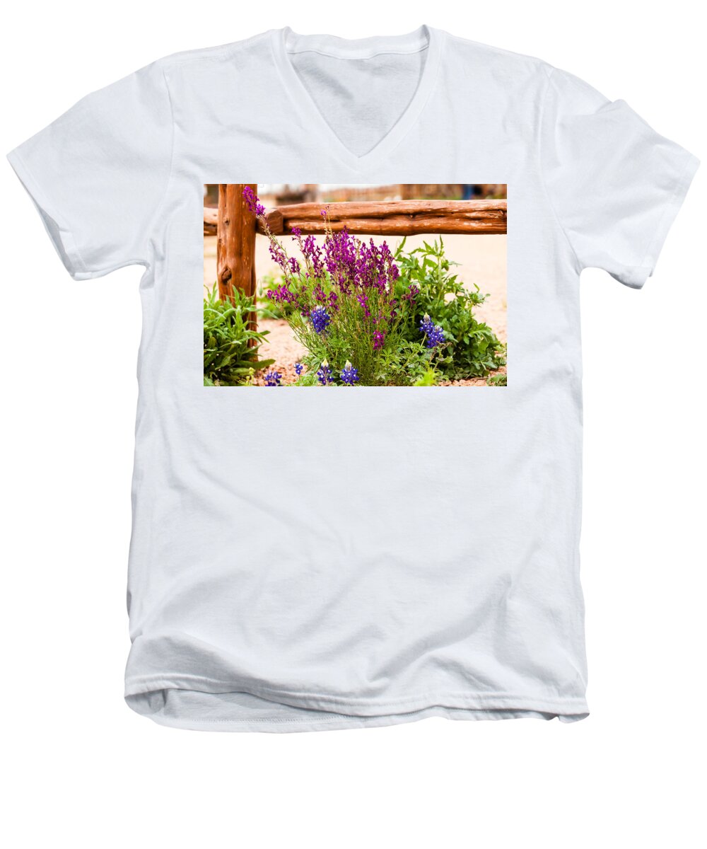 Bluebonnet Men's V-Neck T-Shirt featuring the photograph Under the Fence by Melinda Ledsome