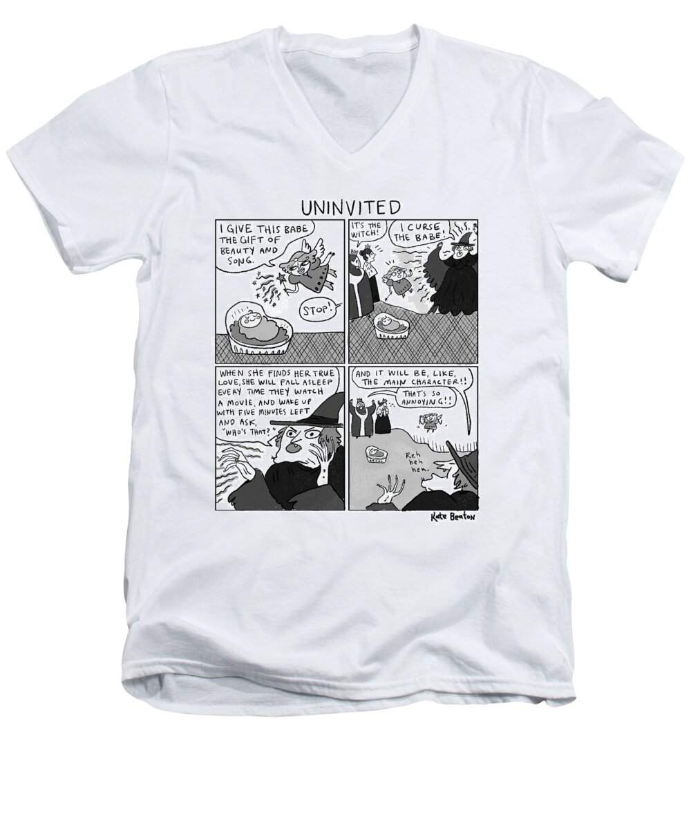 Captionless Men's V-Neck T-Shirt featuring the drawing Uninvited by Kate Beaton