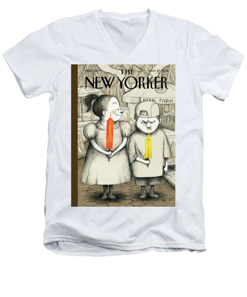 World Trade Center Men's V-Neck T-Shirt featuring the painting Defiance by Ana Juan