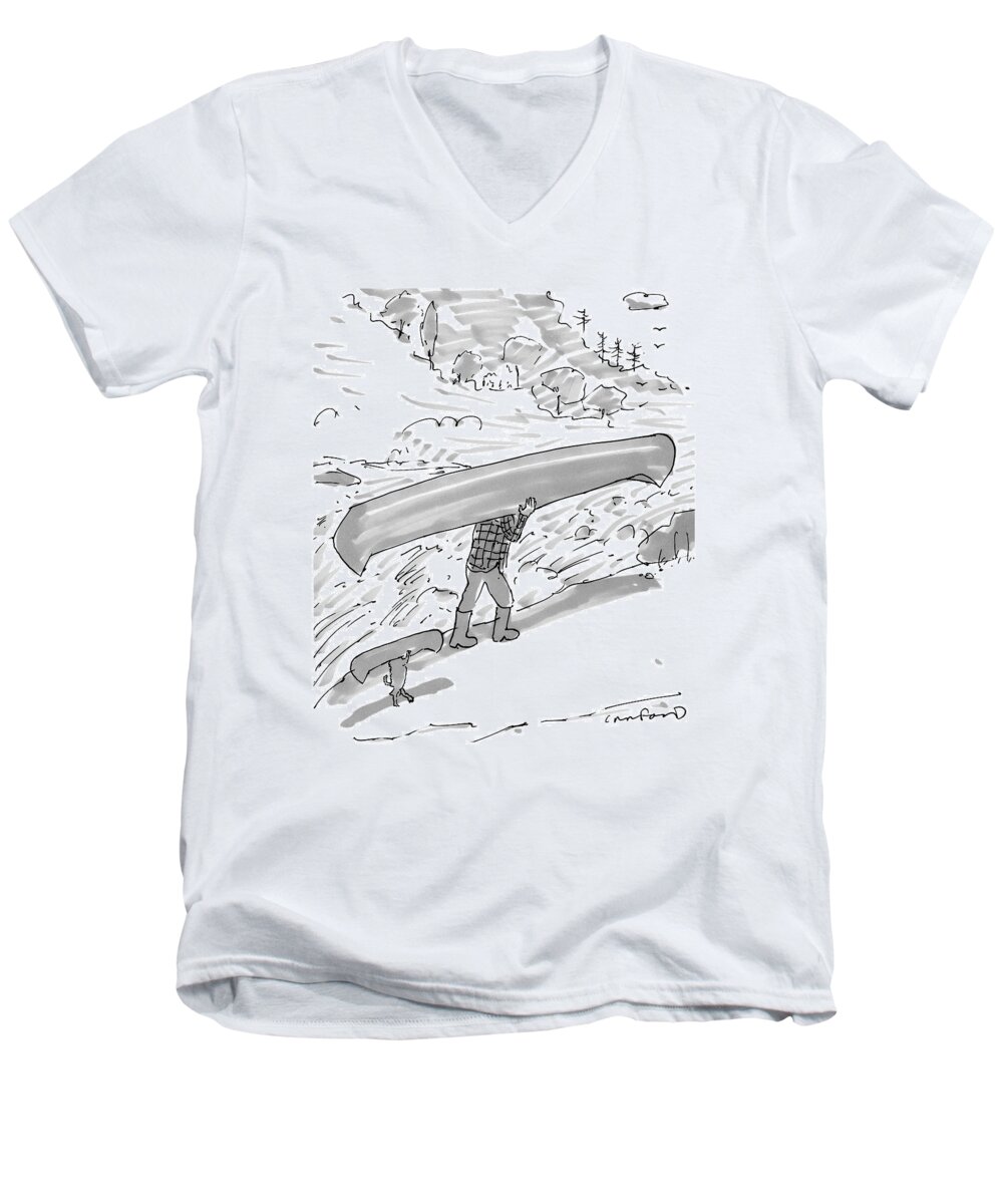 Canoe Men's V-Neck T-Shirt featuring the drawing New Yorker October 17th, 2016 by Michael Crawford