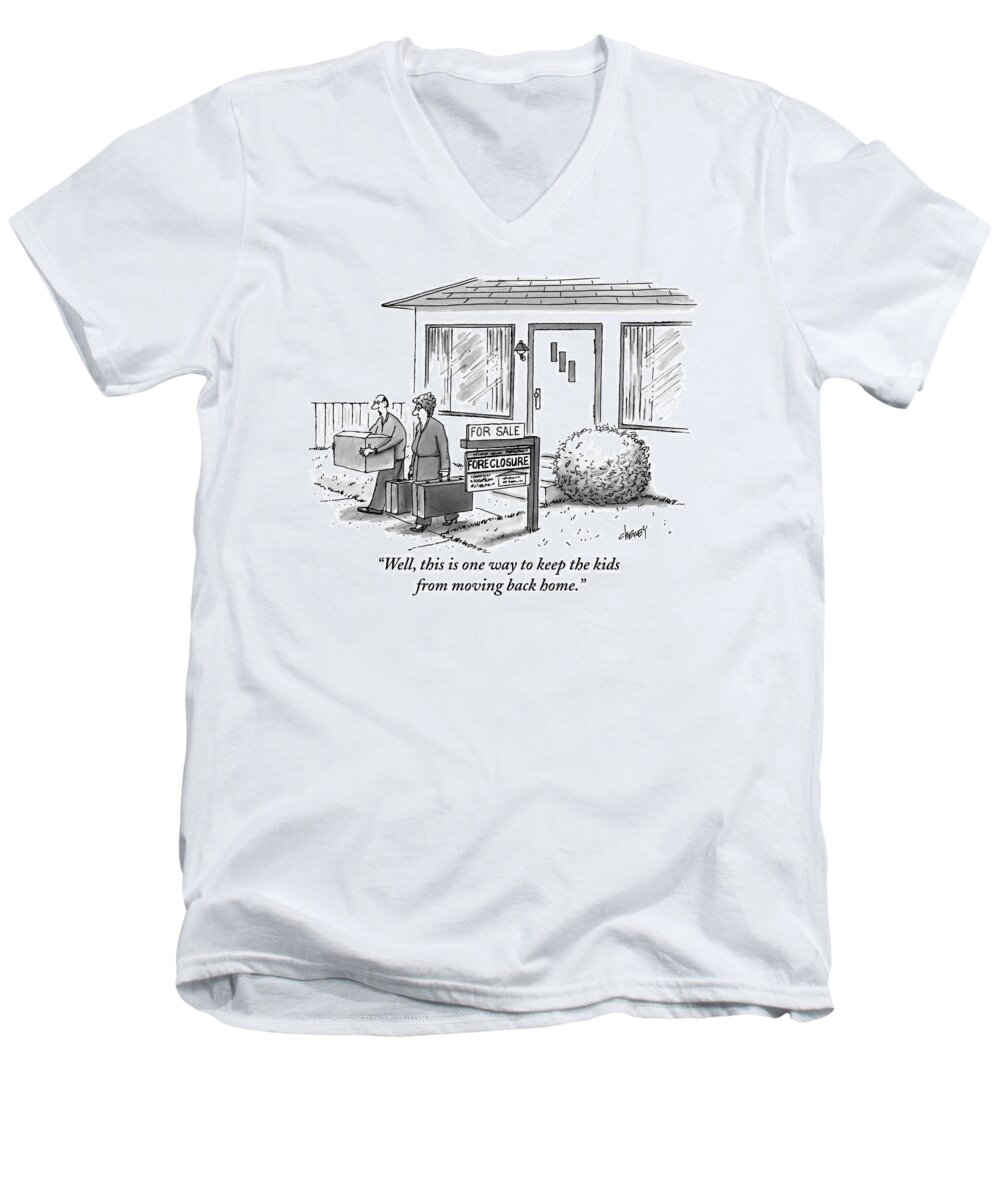 Foreclosure Men's V-Neck T-Shirt featuring the drawing Well, This Is One Way To Keep The Kids by Tom Cheney