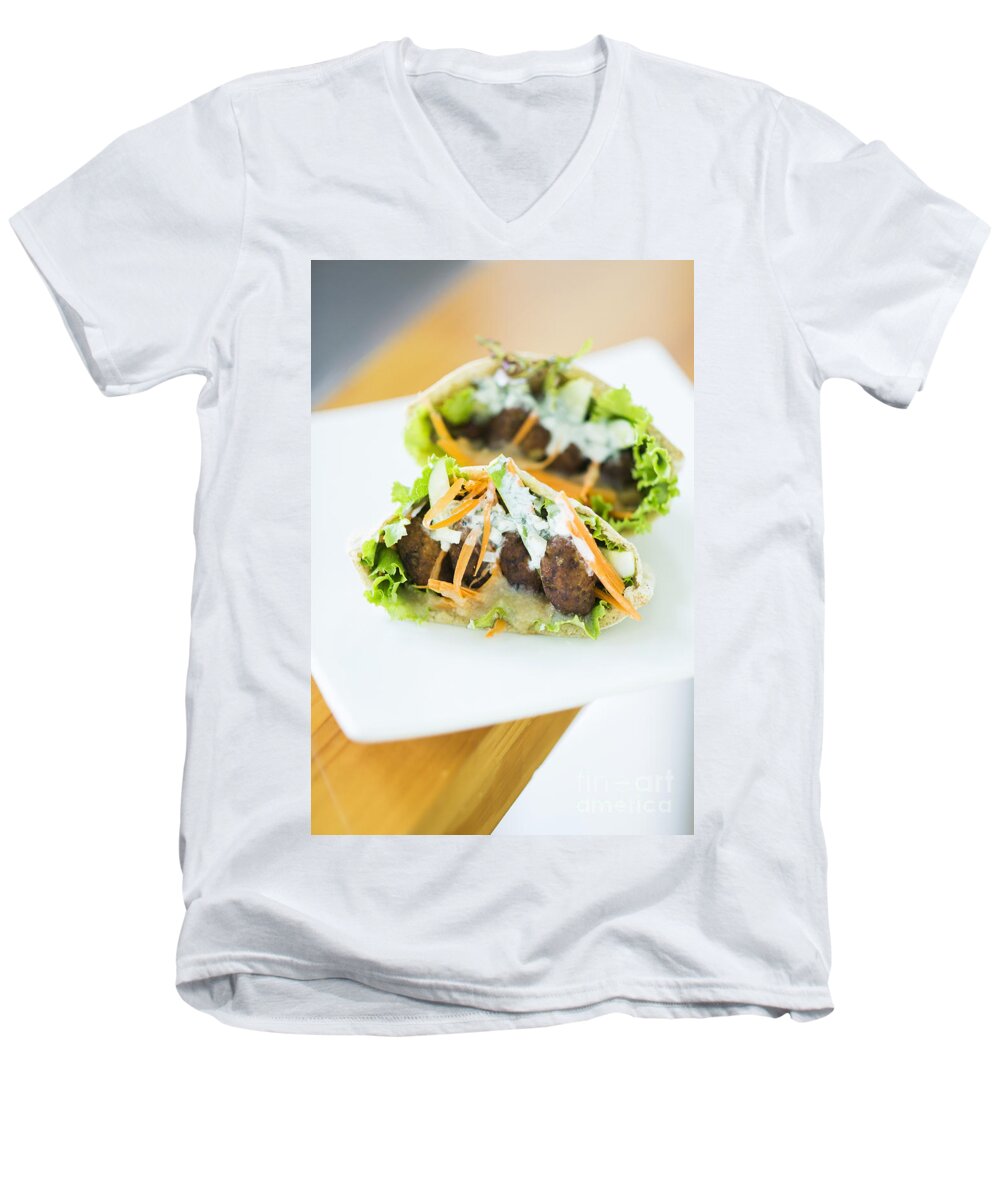 Bread Men's V-Neck T-Shirt featuring the photograph Vegetarian Falafel In Pita Bread Sandwich by JM Travel Photography
