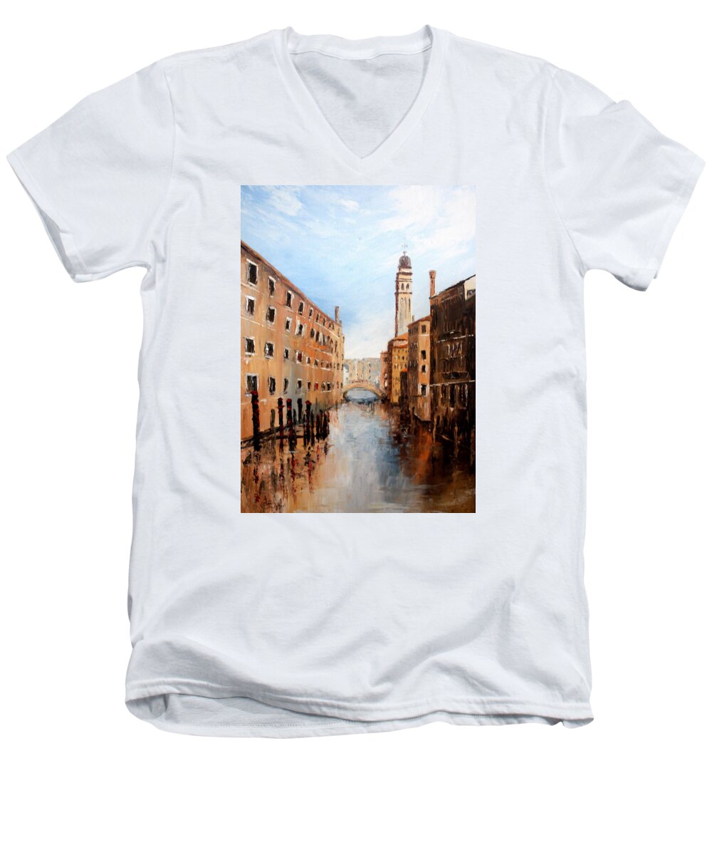 Venice Men's V-Neck T-Shirt featuring the painting Venice Italy by Jean Walker