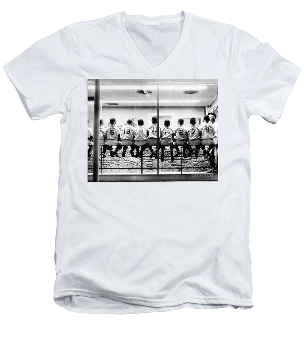 Vintage Men's V-Neck T-Shirt featuring the photograph Vintage Kids Base Ball Team by Vintage Collectables