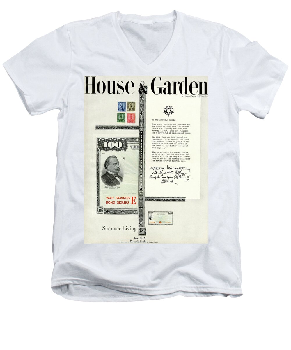House And Garden Men's V-Neck T-Shirt featuring the photograph War Bonds, Stamps And A Letter by Priscilla Peck