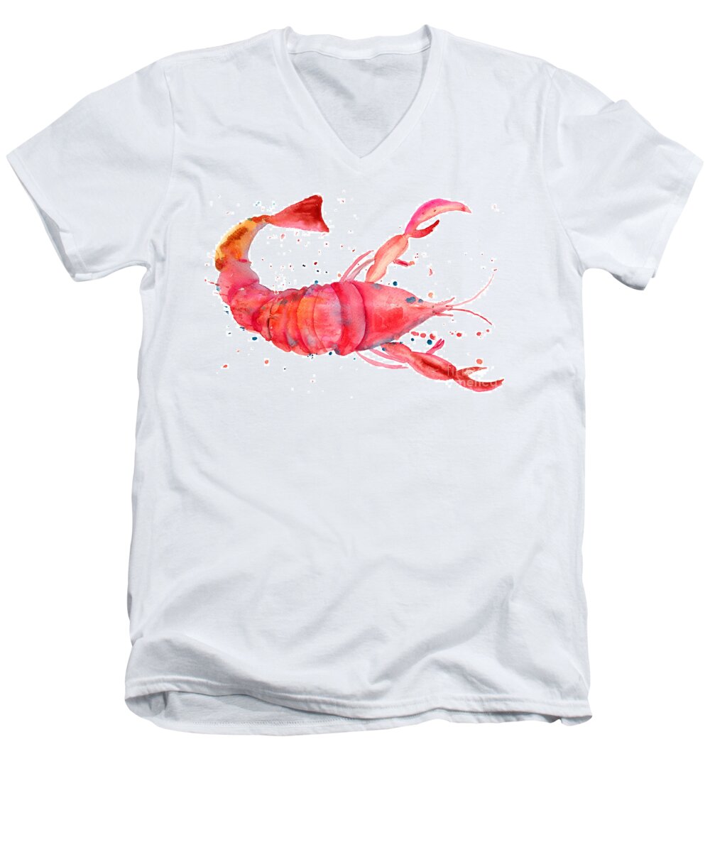 Claw Men's V-Neck T-Shirt featuring the painting Watercolor illustration of lobster by Regina Jershova