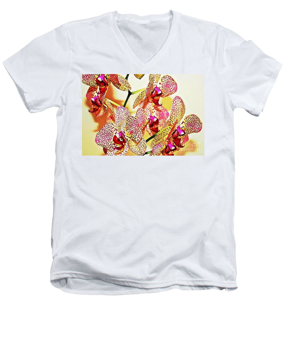 Orchid Men's V-Neck T-Shirt featuring the photograph Watercolor Orchid Shadows by Judy Palkimas