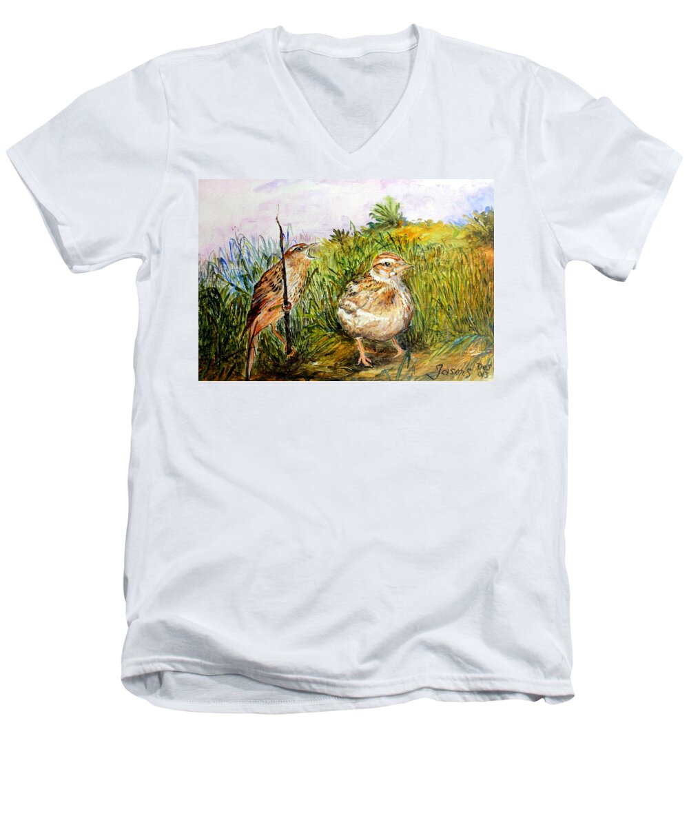 Birds Men's V-Neck T-Shirt featuring the painting We Are Lost by Jason Sentuf