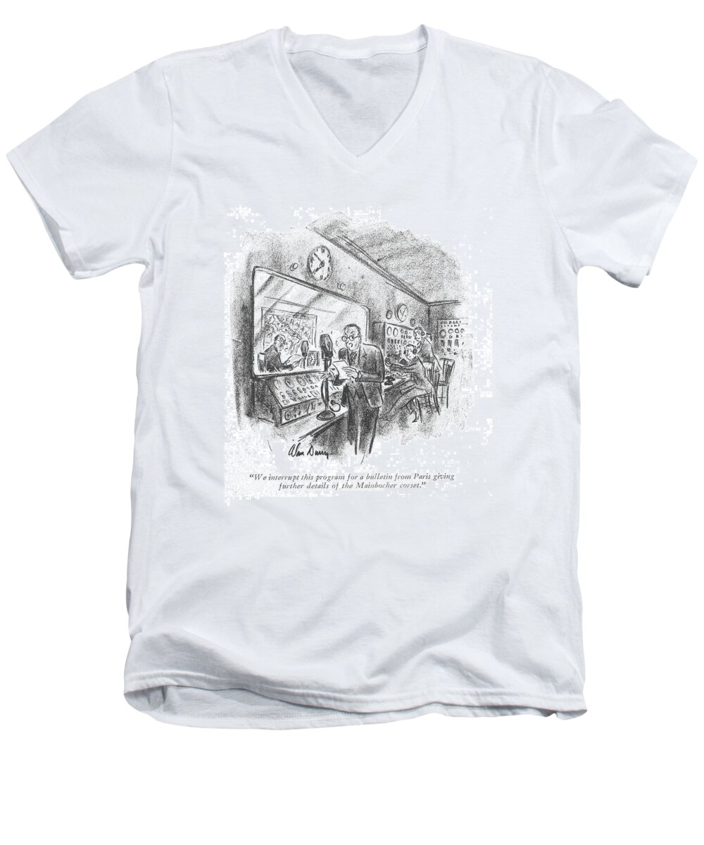 109914 Adu Alan Dunn Men's V-Neck T-Shirt featuring the drawing The Mainbocher Corset by Alan Dunn