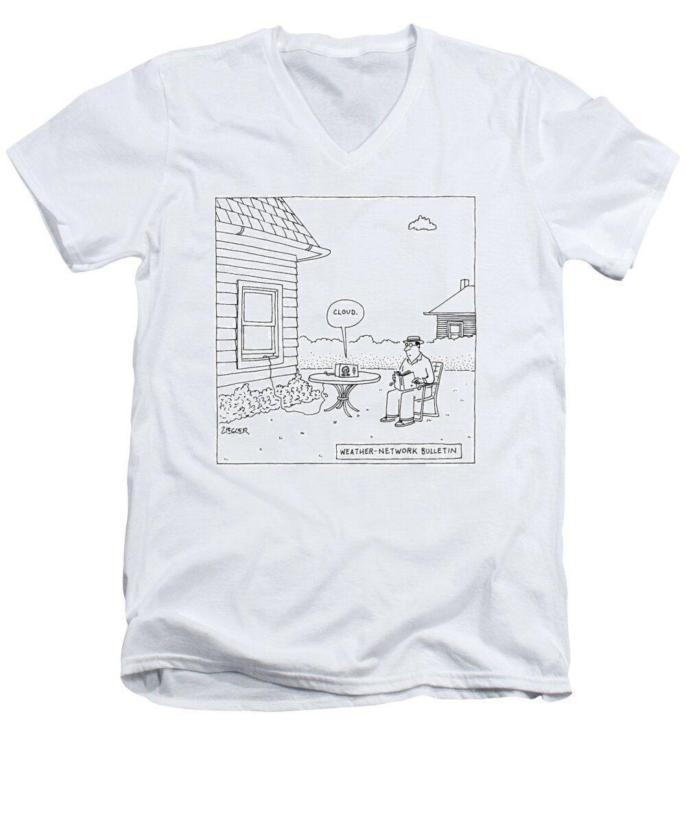 Nature Men's V-Neck T-Shirt featuring the drawing Weather-network Bulletin by Jack Ziegler