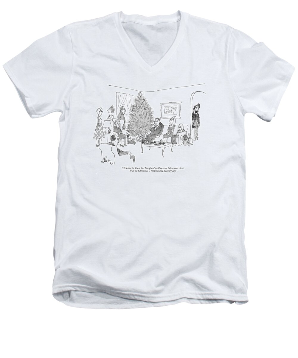 
(woman On Telephone. Family Sits Around Men's V-Neck T-Shirt featuring the drawing We'd Love by Edward Frascino
