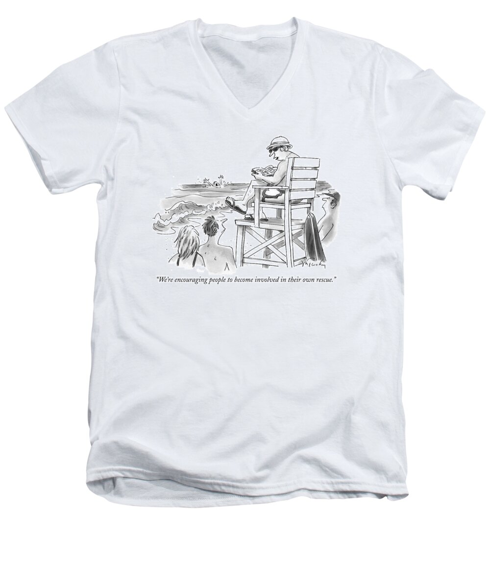Death Men's V-Neck T-Shirt featuring the drawing We're Encouraging People To Become Involved by Mike Twohy