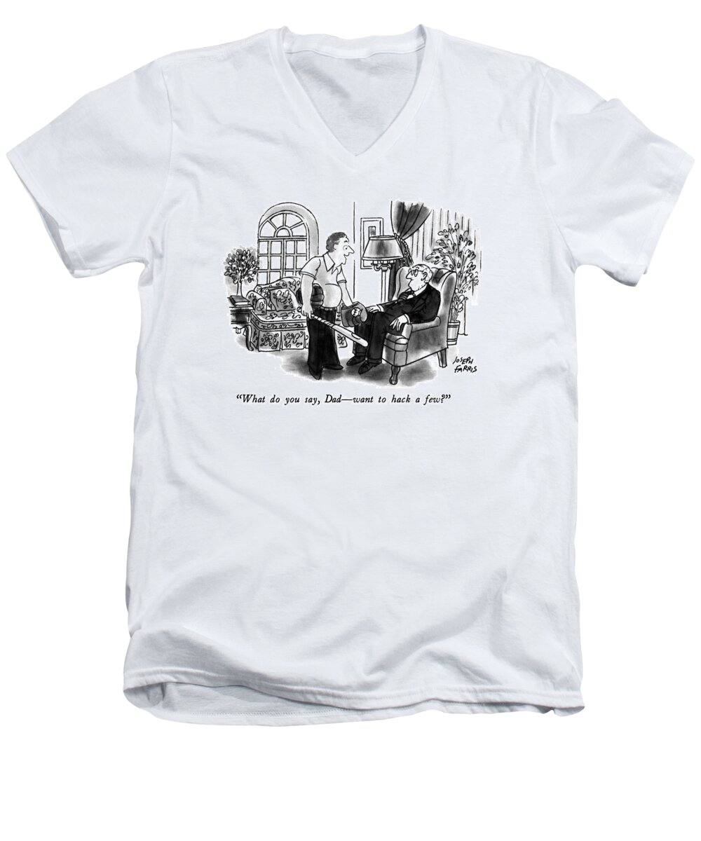 
(middle-aged Man Men's V-Neck T-Shirt featuring the drawing What Do You Say by Joseph Farris