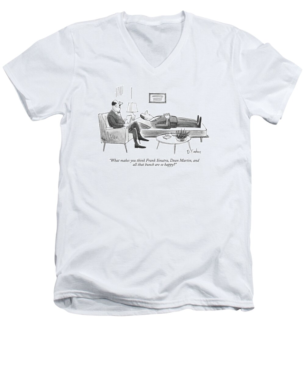Analysis Men's V-Neck T-Shirt featuring the drawing What Makes You Think Frank Sinatra by Dana Fradon