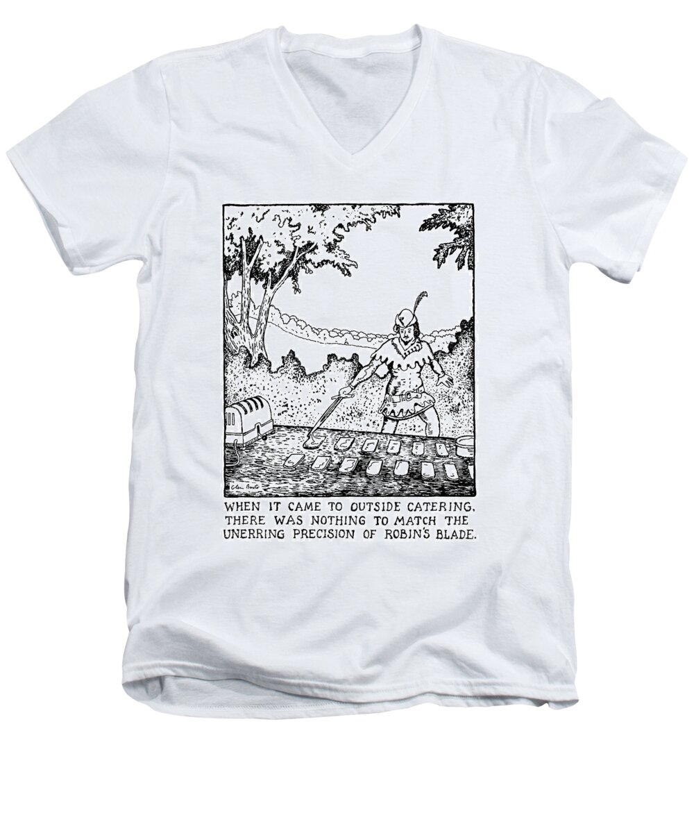 Myth Men's V-Neck T-Shirt featuring the drawing When It Came To Outside Catering by Glen Baxter