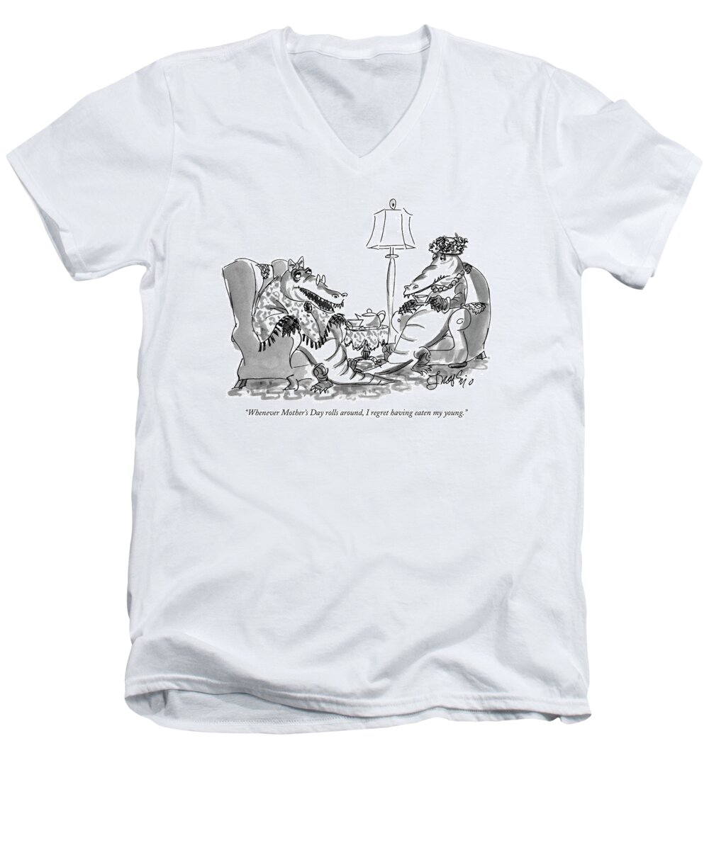 
Parents Men's V-Neck T-Shirt featuring the drawing Whenever Mother's Day Rolls by Edward Frascino