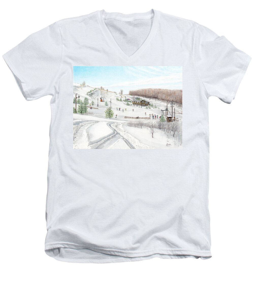 White Mountain Men's V-Neck T-Shirt featuring the painting White Mountain Resort by Albert Puskaric