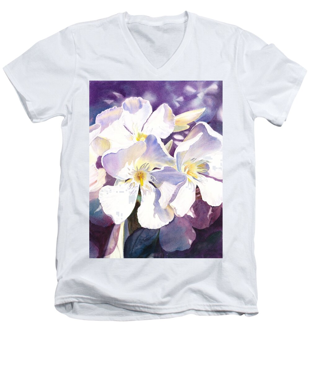 Oleander Men's V-Neck T-Shirt featuring the painting White Oleander by Irina Sztukowski