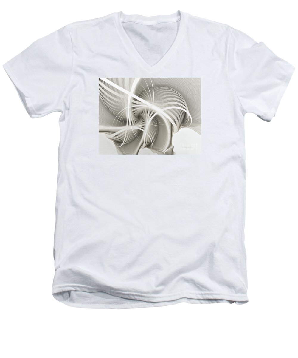 Fractal Men's V-Neck T-Shirt featuring the digital art White Ribbons Spiral by Karin Kuhlmann