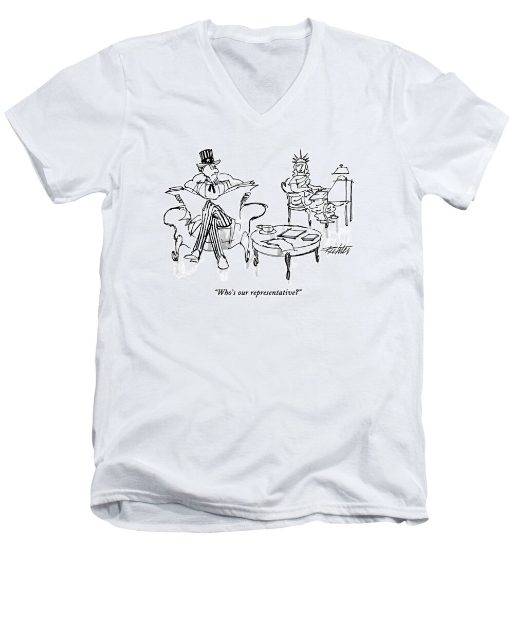 Nationalism Men's V-Neck T-Shirt featuring the drawing Who's Our Representative? by Mischa Richter