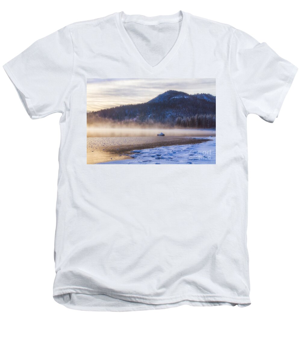 Morning Men's V-Neck T-Shirt featuring the photograph Winter Mist by Anthony Michael Bonafede