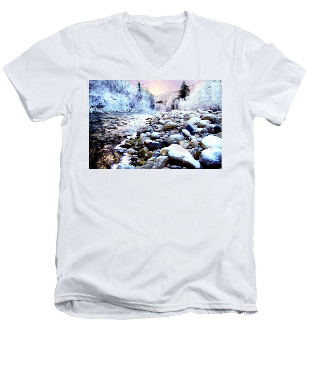 Winter Men's V-Neck T-Shirt featuring the photograph Winter River by Sabine Jacobs