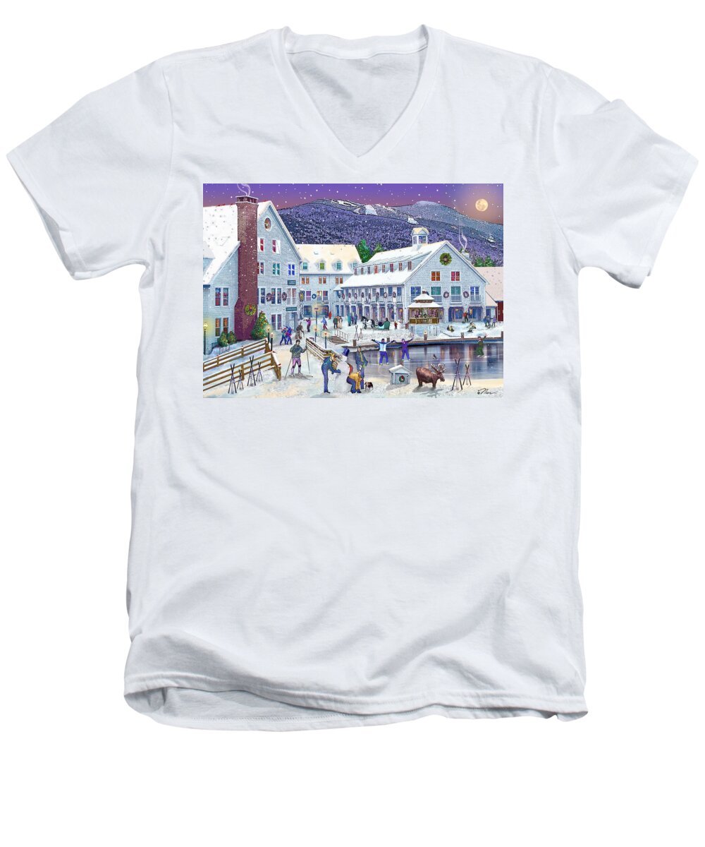 Waterville Valley Men's V-Neck T-Shirt featuring the digital art Wintertime at Waterville Valley New Hampshire by Nancy Griswold