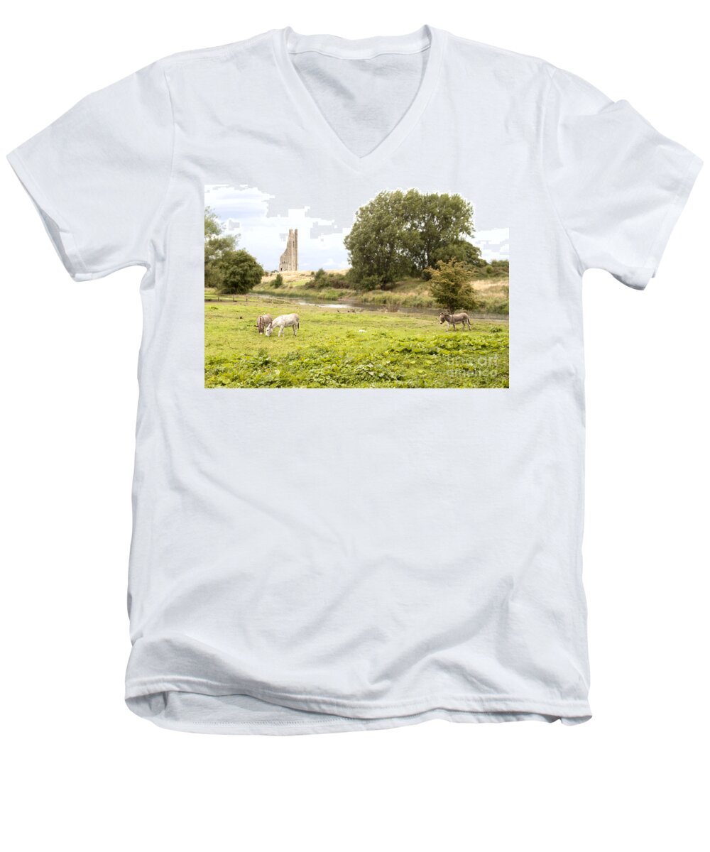 Ireland Digital Photography Men's V-Neck T-Shirt featuring the digital art Yellow Steeple amidst Meath Ireland by Danielle Summa