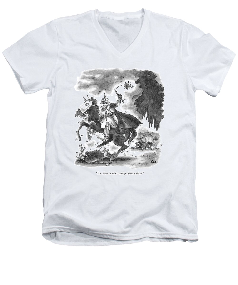 Barbarians Men's V-Neck T-Shirt featuring the drawing You Have To Admire His Professionalism by Frank Cotham