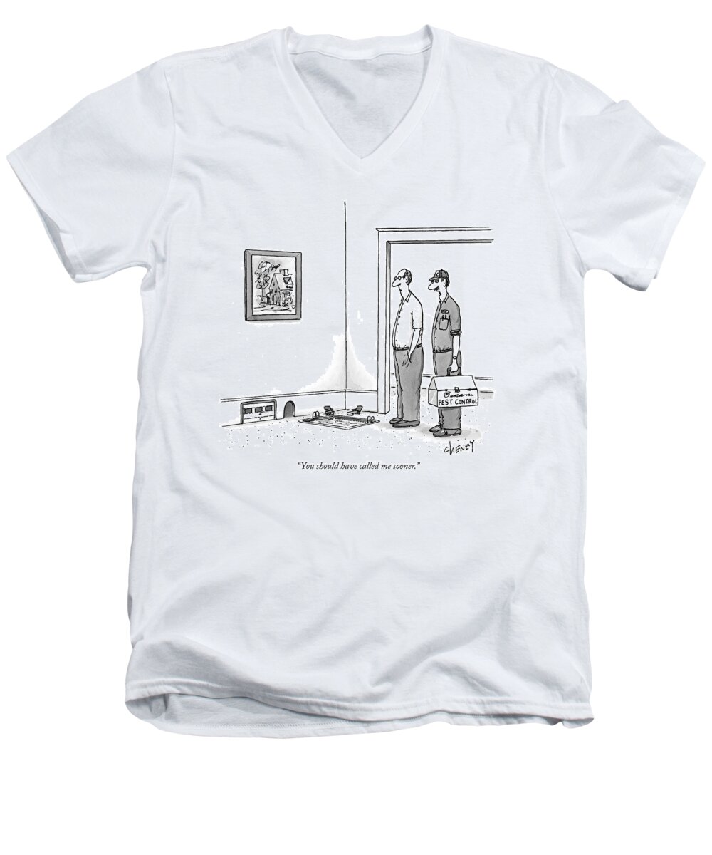 Mice Men's V-Neck T-Shirt featuring the drawing You Should Have Called Me Sooner by Tom Cheney