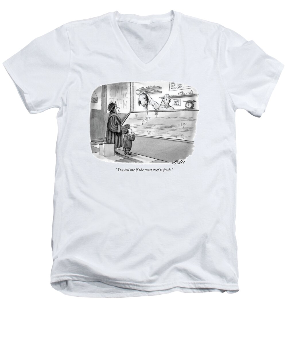 Fresh Men's V-Neck T-Shirt featuring the drawing You Tell Me If The Roast Beef Is Fresh by Harry Bliss