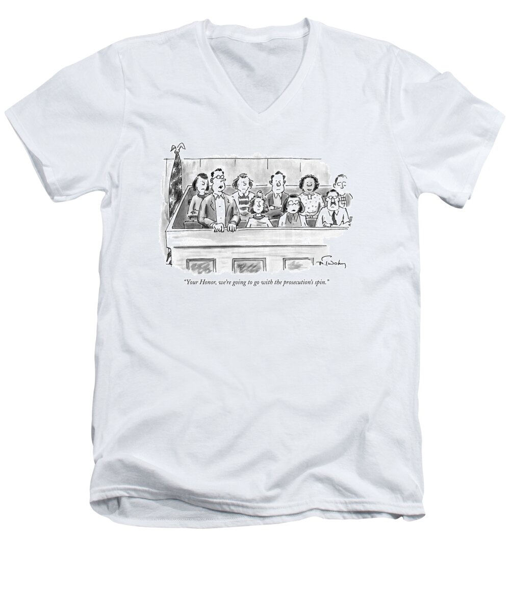 Courtroom Scenes Men's V-Neck T-Shirt featuring the drawing Your Honor, We're Going To Go by Mike Twohy