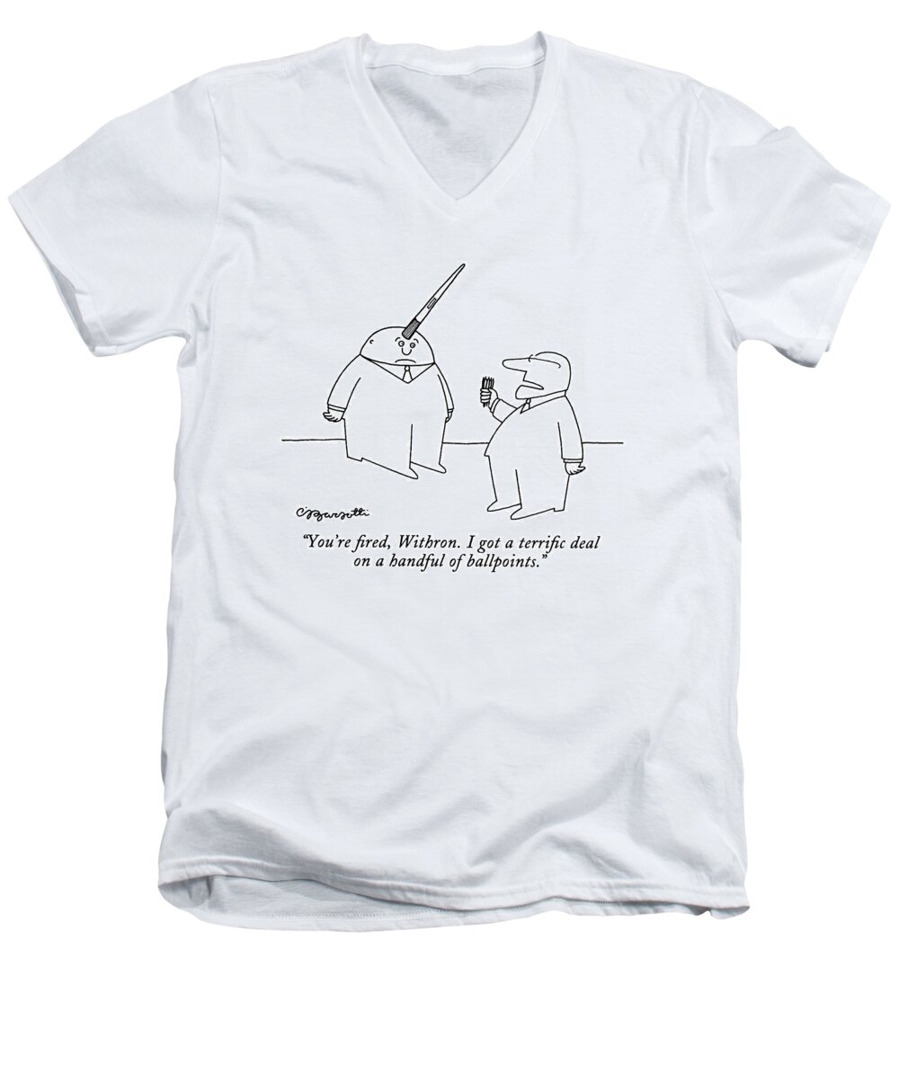 Technology Men's V-Neck T-Shirt featuring the drawing You're Fired by Charles Barsotti