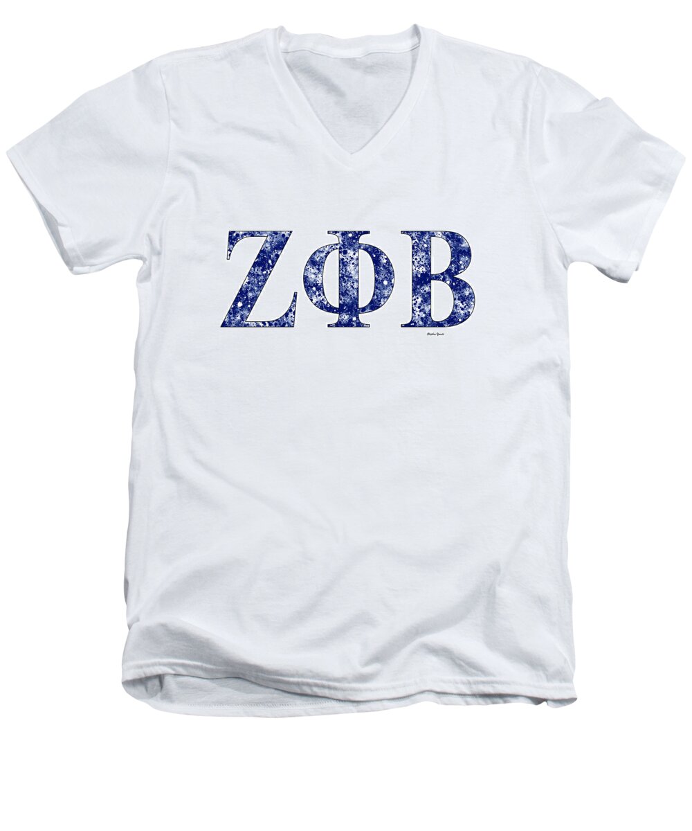 Zeta Phi Beta Men's V-Neck T-Shirt featuring the digital art Zeta Phi Beta - White by Stephen Younts