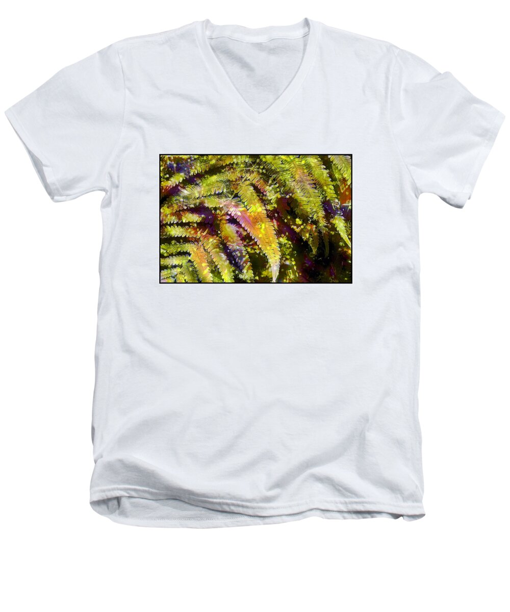 Fern Men's V-Neck T-Shirt featuring the photograph Fern in Dappled Light #1 by Judi Bagwell