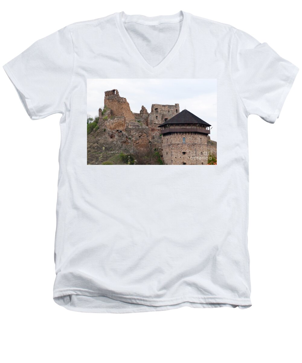 Castle Men's V-Neck T-Shirt featuring the photograph Filakovo Hrad - Castle #1 by Les Palenik