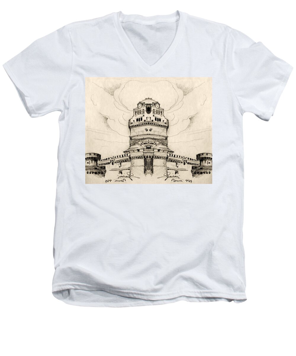 Architecture Men's V-Neck T-Shirt featuring the drawing Saint Peter's Square #1 by Odon Czintos