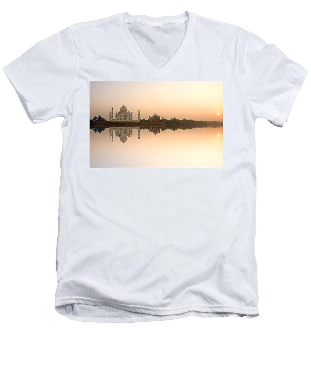 Agra Men's V-Neck T-Shirt featuring the photograph Taj Mahal #1 by Luciano Mortula