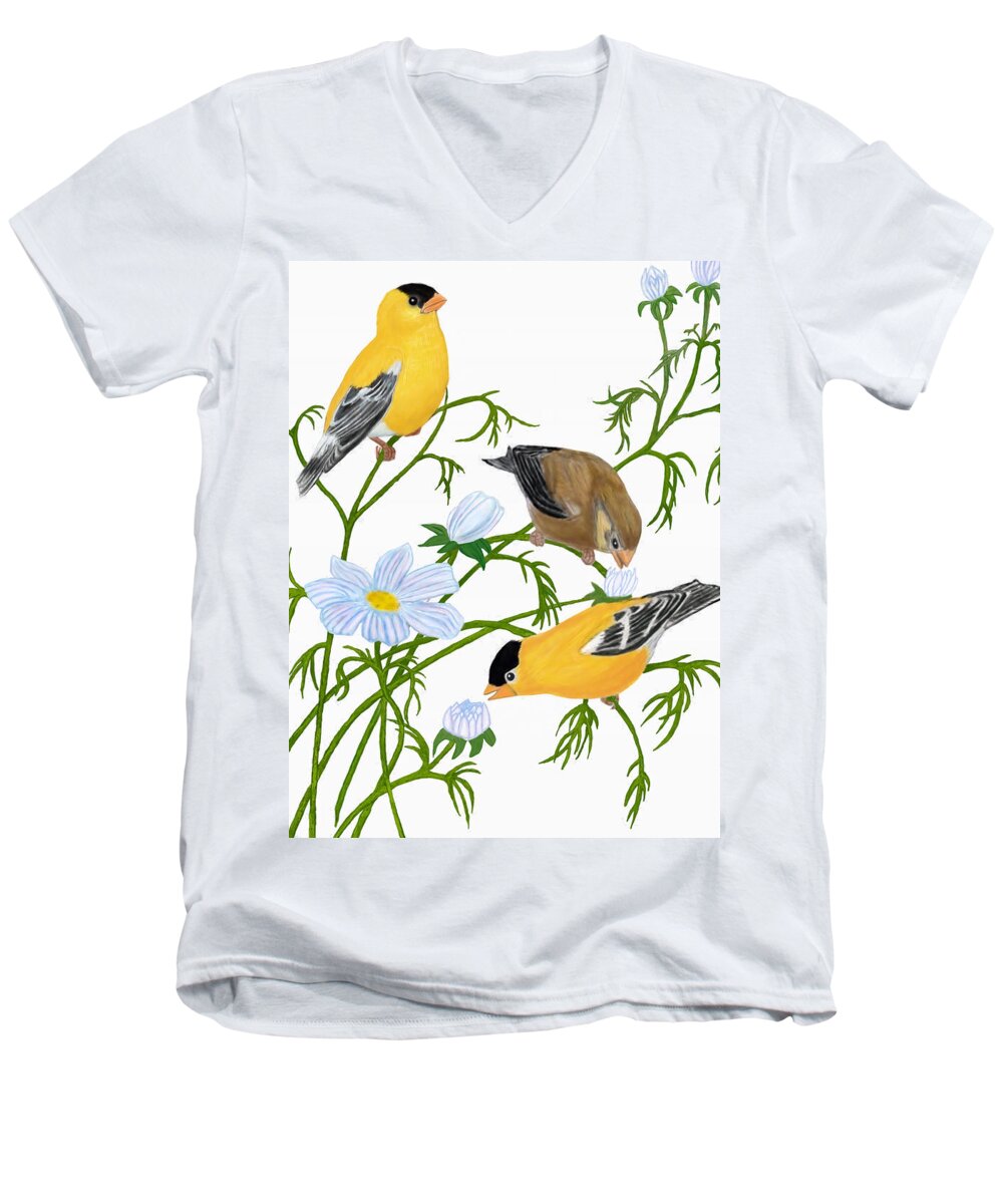 Goldfinch Men's V-Neck T-Shirt featuring the digital art American Goldfinch by Walter Colvin