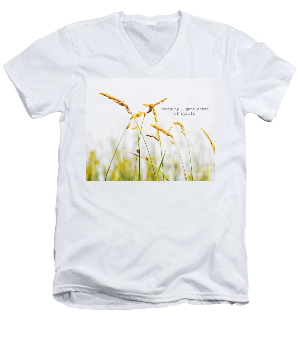 Beach Grass Men's V-Neck T-Shirt featuring the photograph Beach Grass .Serenity. by Traci Cottingham