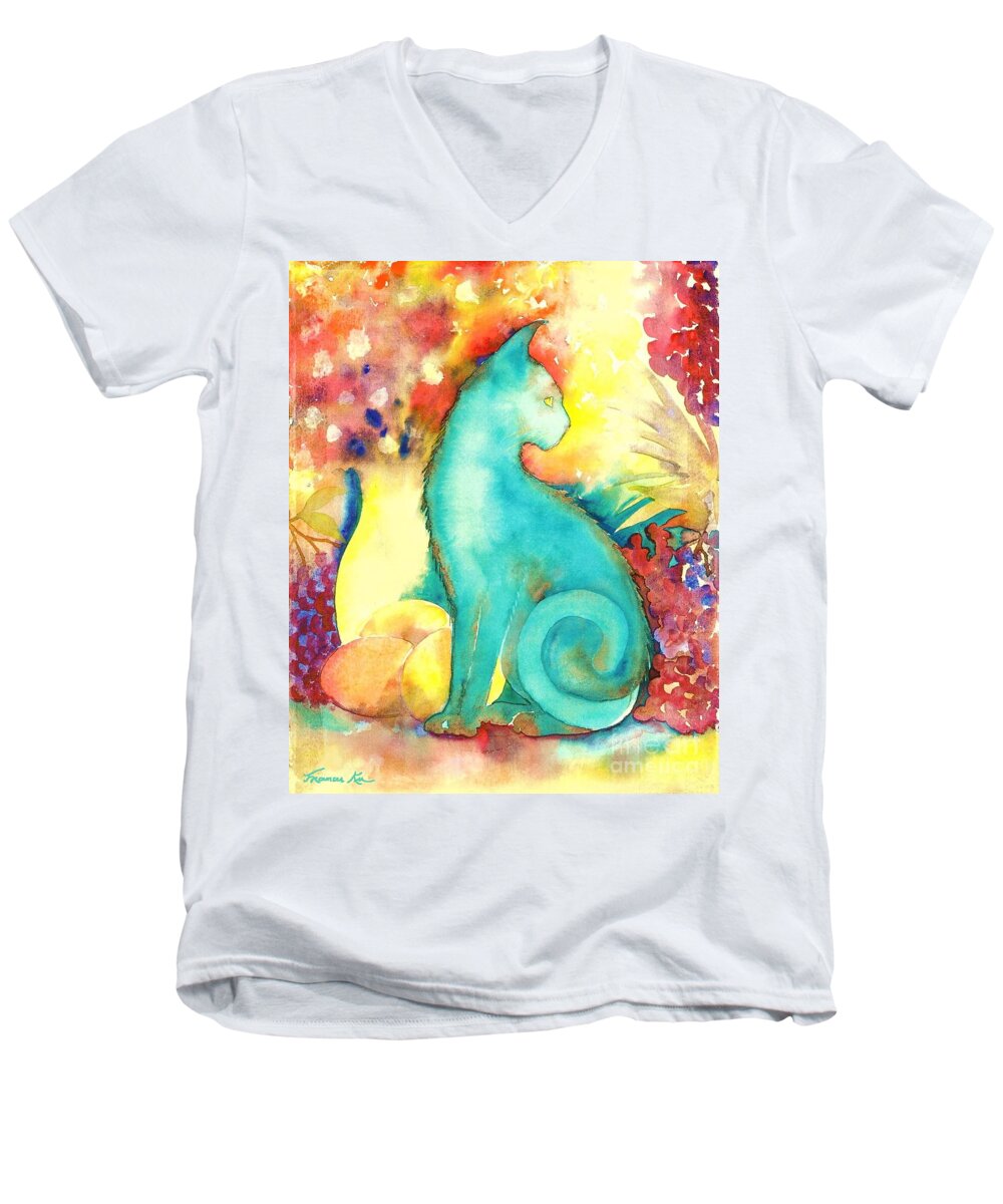 Animals Men's V-Neck T-Shirt featuring the painting Blue Damsel by Frances Ku