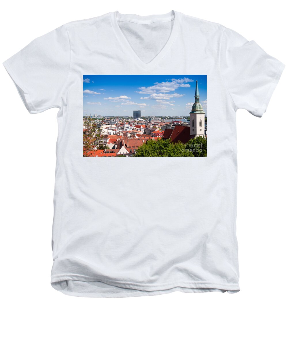 Bratislava Men's V-Neck T-Shirt featuring the photograph Bratislava Roofs by Les Palenik