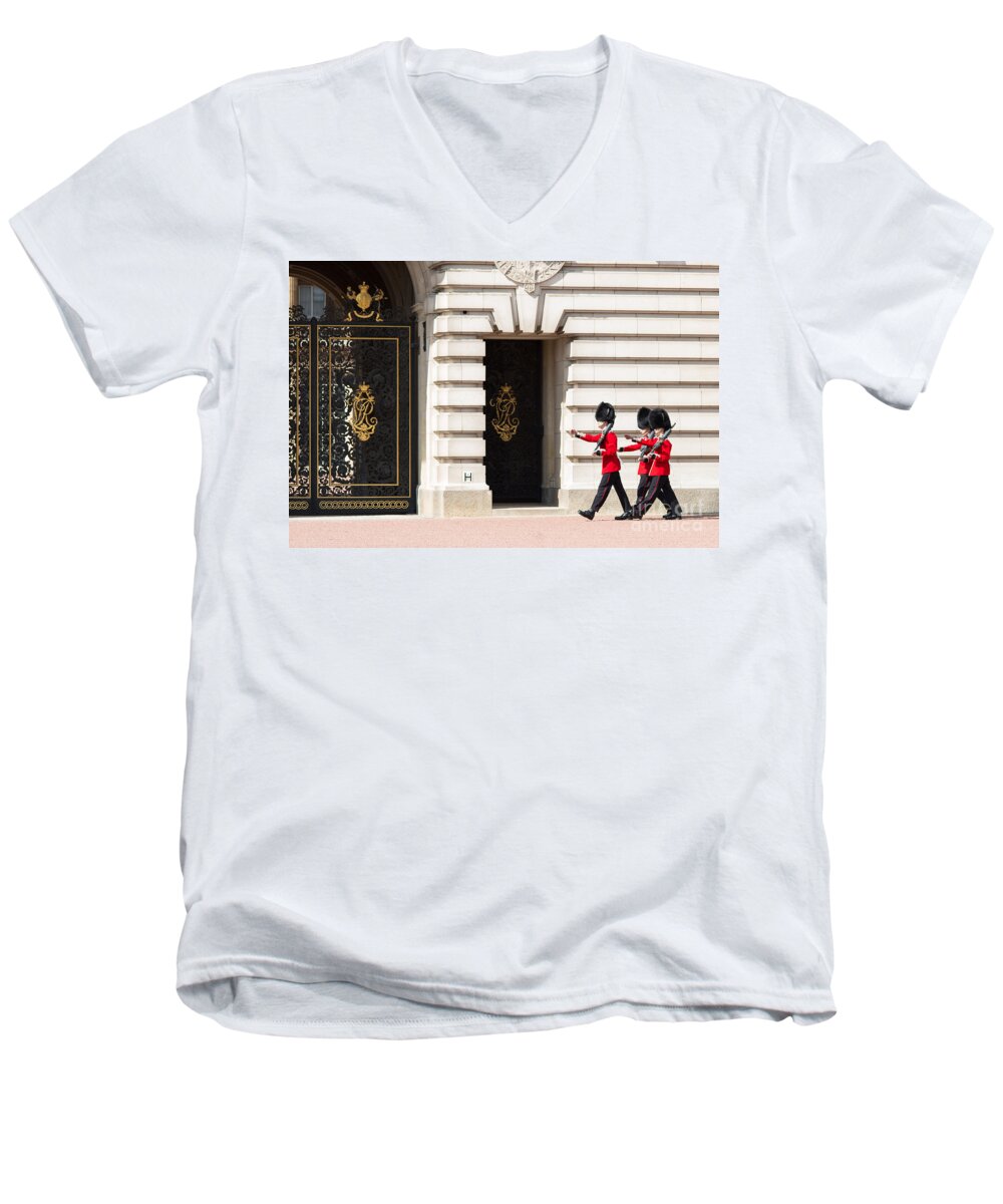 British Men's V-Neck T-Shirt featuring the photograph Buckingham palace guards by Andrew Michael