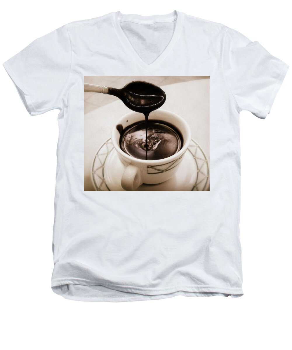 Italian Hot Chocolate Men's V-Neck T-Shirt featuring the photograph Cioccolata Calda by Catie Canetti
