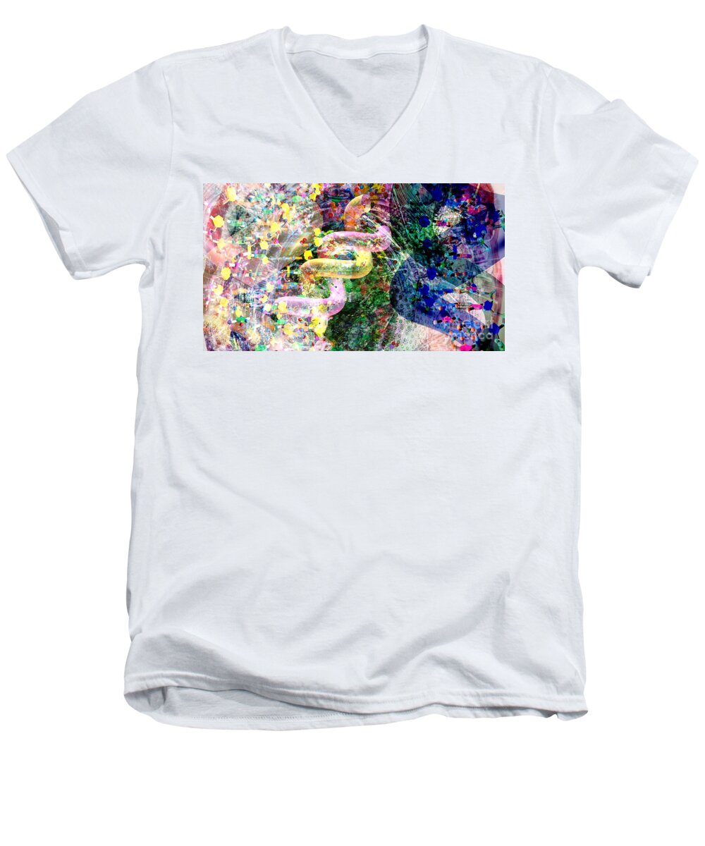 Abstract Men's V-Neck T-Shirt featuring the digital art DNA Dreaming 2 by Russell Kightley