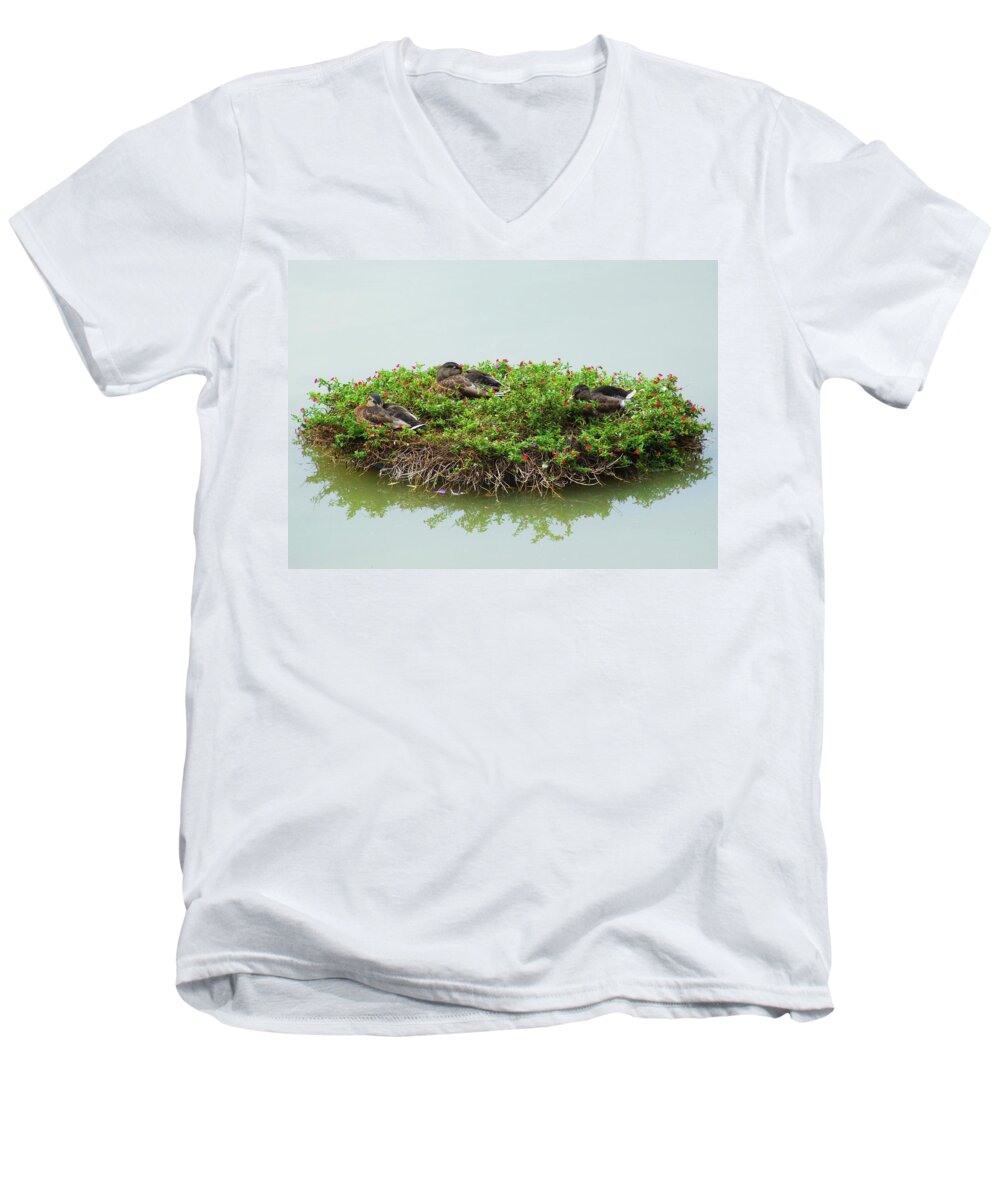 Floating Wreath Men's V-Neck T-Shirt featuring the photograph Duck Heaven by S Paul Sahm