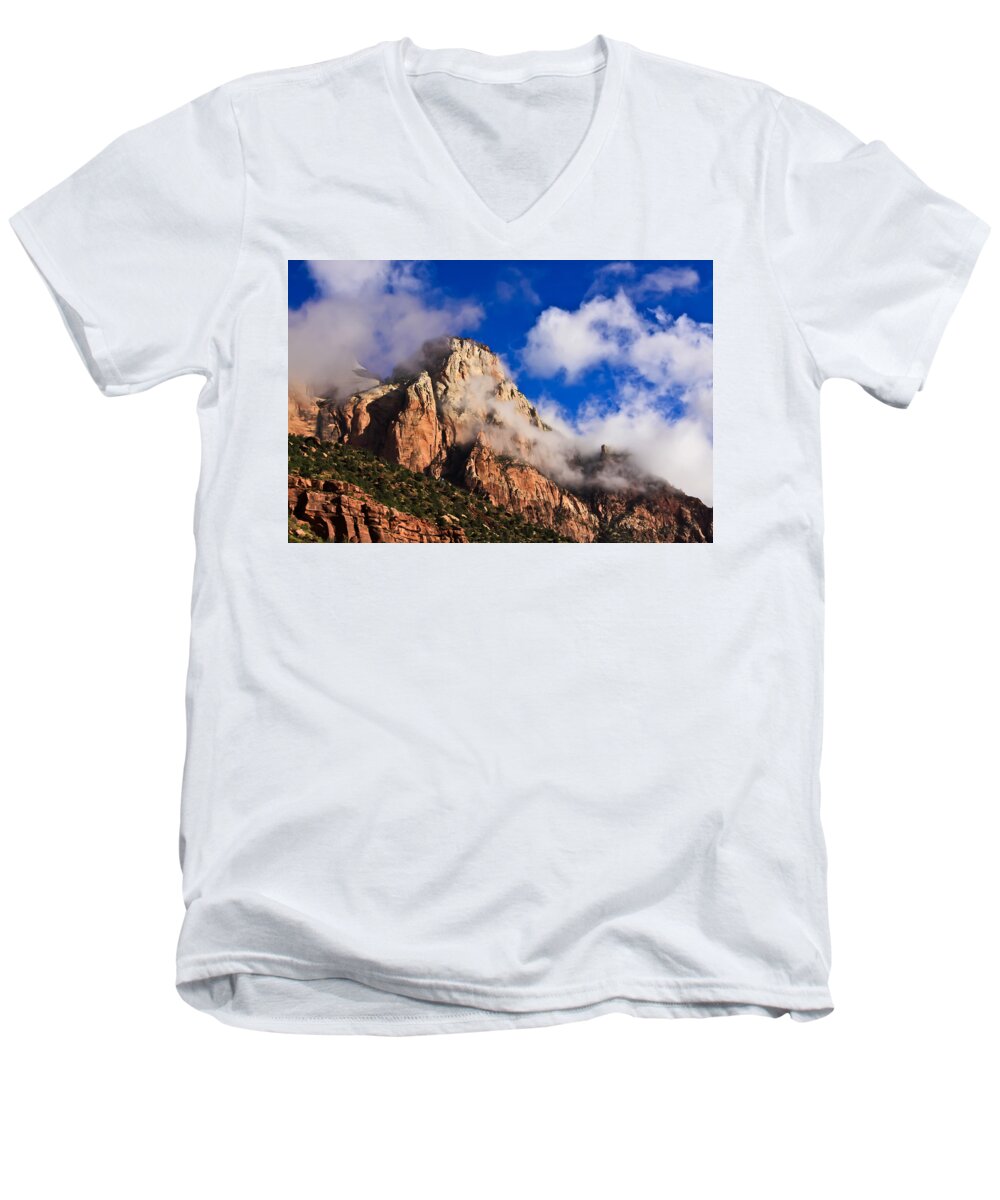Zion National Park Men's V-Neck T-Shirt featuring the photograph Early Morning Zion National Park by Tom and Pat Cory